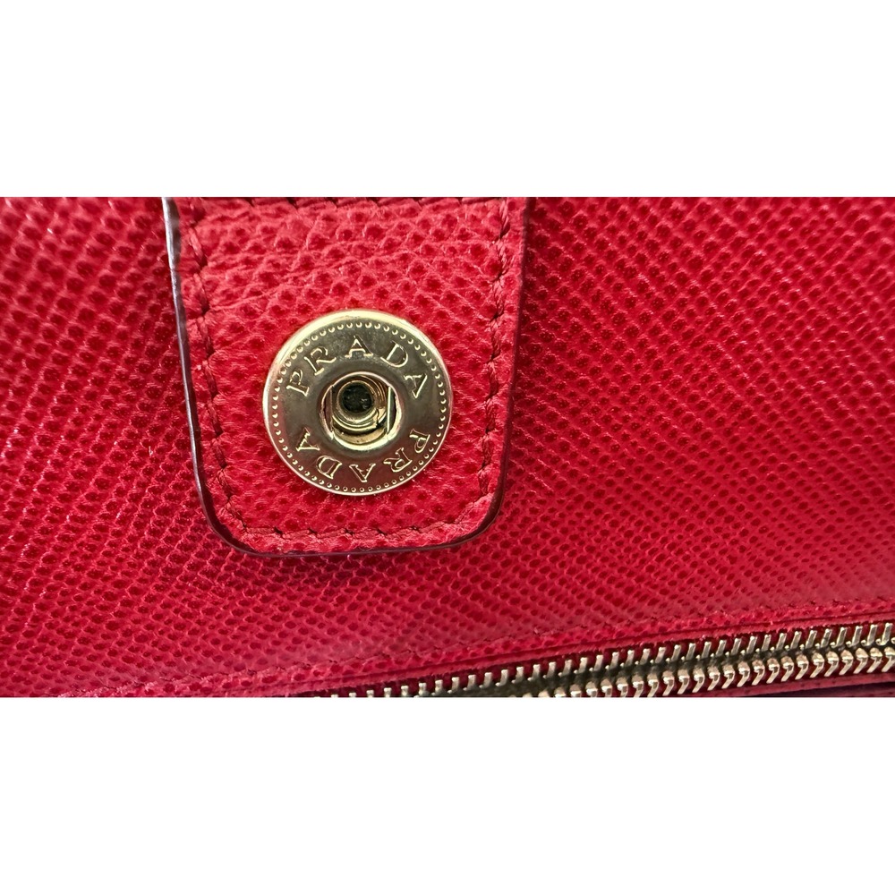 Prada Milano Red Saffiano Leather and Beige Canvas Tote Bag Handbag - Picture 12 of 15